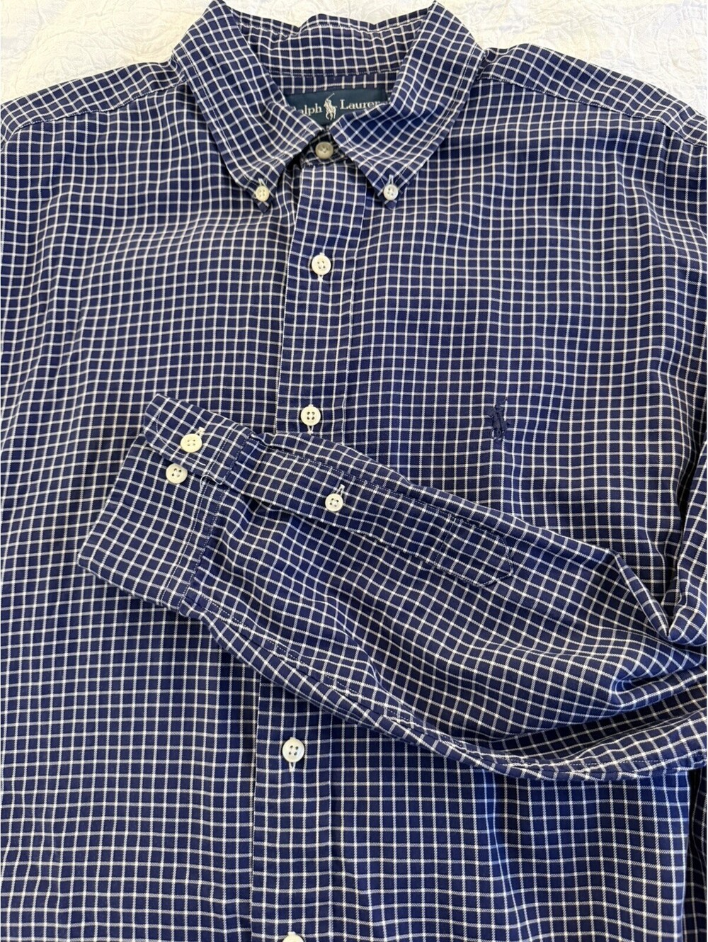 Polo Ralph Lauren Yarmouth Shirt 16.5-34/35 Navy White Check  Cotton Button Down